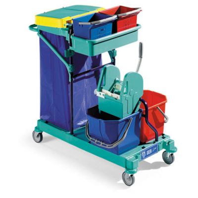 Cleaning trolley Green 400, blue frame