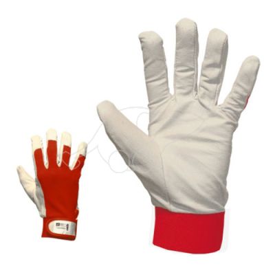 Goat leather / textile glove 8/M white/red