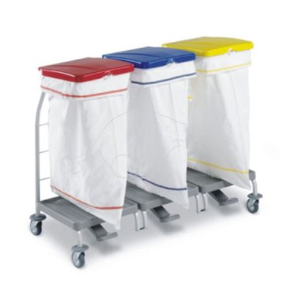 Waste collection trolley Dust 4165 w. pedal&lid 3x70l