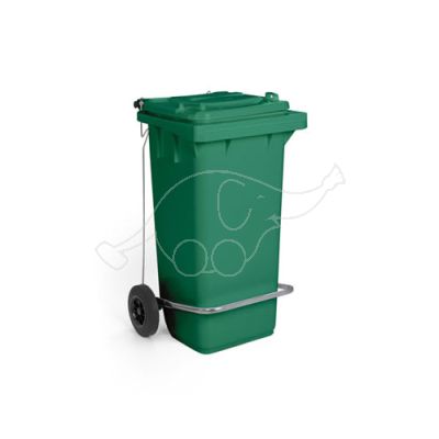 Waste bin 120L with pedal and 2 wheels, green