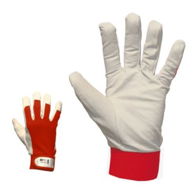 Goat leather / textile glove 7/S white/red