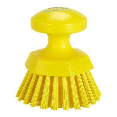 Vikan Round hand scrub brush 110mm stiff,  yellow